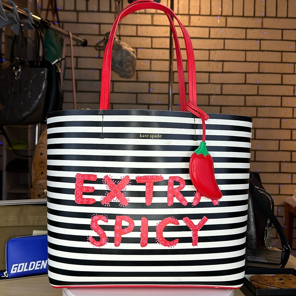 Kate Spade Black & White Striped Tote Bag (Strap Broke but In Great Condition)